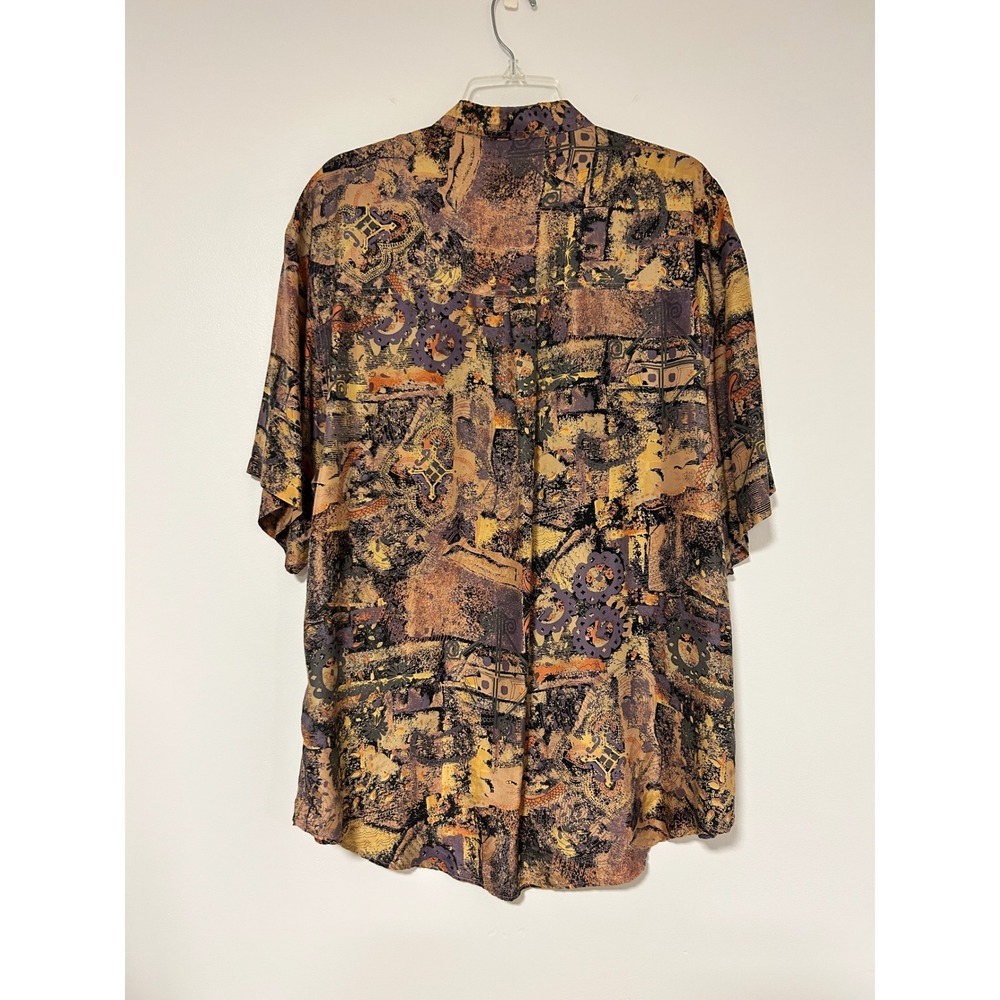 Thums Up For Him Mens Large 100% Silk Abstract Paisley Button Down Shirt Vintage - Picture 7 of 8